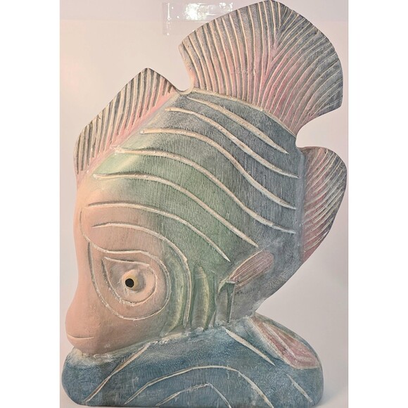 VTG Hand Carved Painted Wooden Fish Statue 12.5" Realistic  Pastels 1990s - Picture 3 of 7